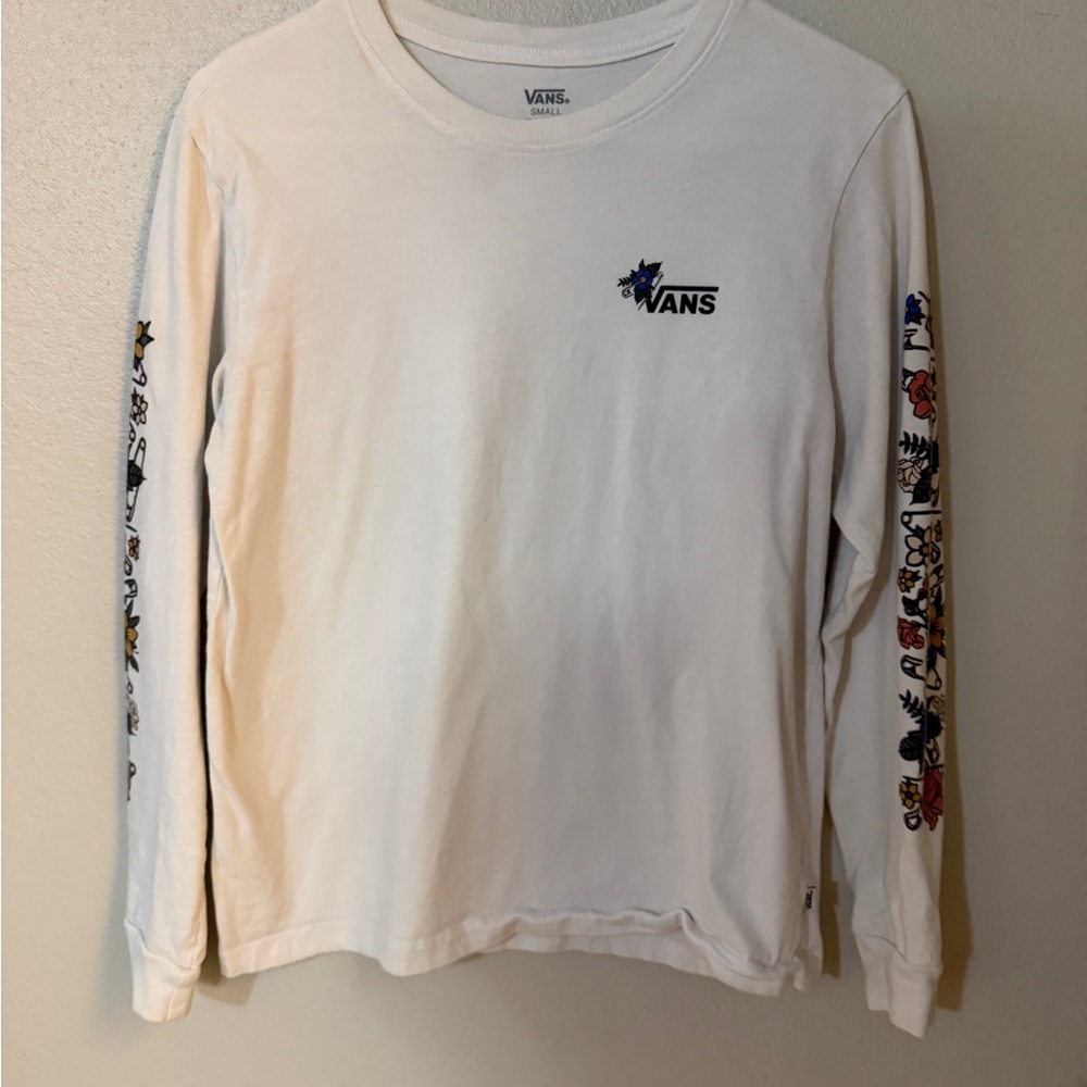 Vans Kids White Long Sleeve Tee with Graphic Sleeves